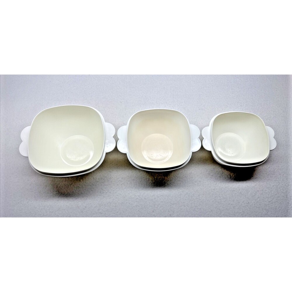 Tupperware Servalier 2510 2511 2512 White Nesting Bowls Set 3 Butterfly Handle
